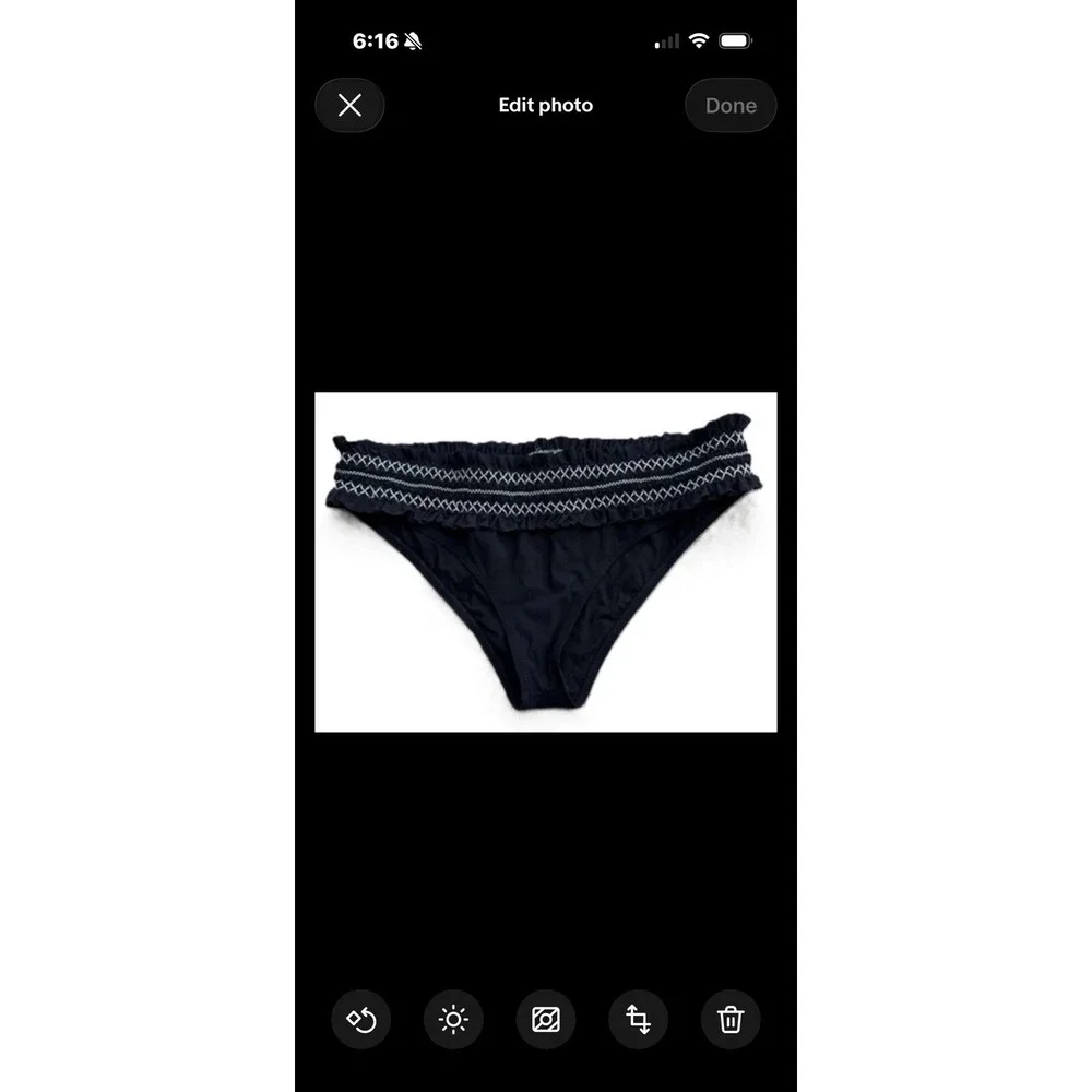 Tory‎ Burch Womens Black Ruffle Bikini Bottom Swim Ruched Beach Large 8